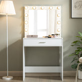 HAOYYE Vanity Desk with Mirror and Lights, Dressing Table with Large Drawer, 1 Level Storage Dresser & 3 Lighting Modes Adjustable Brightness, Suitable for Bedroom(White)