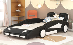HAOYYE Twin Size Race Car-Shaped Platform Bed with Wheels, Black Sturdy Space-Saving Heavy Duty Modern Design Adults Dorm Room Easy Assembly Bedroom Furniture