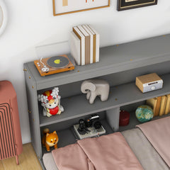 HAOYYE Full Floor Bed with L-shaped Bookcases, sliding doors,without slats,Grey Sturdy Space-Saving Heavy Duty Modern Design Easy Assembly Durable Stylish Home Furniture Versatile
