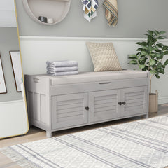 HAOYYE Storage Bench with 3 Shutter-shaped Doors, Shoe Bench with Removable Cushion and Hidden Storage Space (Gray Wash, OLD SKU: WF284226AAE) Sturdy Space-Saving Heavy Duty Modern Design Adults
