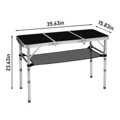 HAOYYE Black with 3 Adjustable Heights Outdoor Folding Camping Table, Portable Aluminum Foldable Patio Side Table, Lightweight and Durable Design with Carry Handle for Hiking, Picnic, BBQ, Beach, Indoor or Outdoor Use