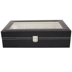 HAOYYE 12 Compartments Top-Level Opening Style Leather Watch Collection Box, Black Soft Cozy Warm Flannel Fleece Home Decor, Luxury Comfortable Unique Design, Premium Quality Decorative Display Case for Watches and Accessories