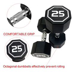 HAOYYE Premium 25 Lbs Set of 2 Octagonal Dumbbells with Chrome Plated Knurled Handles and Large Number Markings Durable RPE Coated Weights for Strength Training Push Ups Full Body Workouts and Home Gym Fitness Exercises