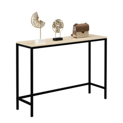 HAOYYE Light Walnut Console Sofa Table for Entryway and Living Room, Industrial Style Side Table with Sturdy Metal Frame and MDF Board, Slim Design for Hallway Bedroom Behind Couch Use