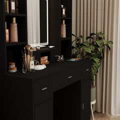 HAOYYE Smart Mirror Dressing Table With Drawers And Storage Cabinet, Modern Vanity Desk With Cushioned Stool, Stylish And Sturdy Space-Saving Design For Bedroom Or Dressing Room, Heavy Duty Construction