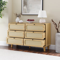 HAOYYE 6-Drawer Wooden Antique Dresser, Storage Cabinet for Bedroom, Living Room, and Corridor, Modern Design Drawer Cabinet with Sturdy Space-Saving Heavy Duty Construction, Ideal for Organizing Clothes and Essentials