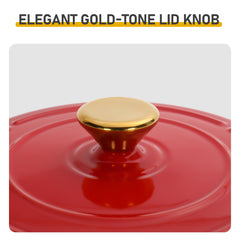 HAOYYE Cast Iron 6QT Cooking Pot Gradient Red Enamel Coating with Two Silicone Gloves Heavy Duty Durable Dutch Oven for Stovetop Oven and Outdoor Cooking Perfect for Stews Soups Casseroles and Everyday Meals