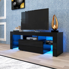 HAOYYE Black TV Stand with LED RGB Lights,Flat Screen TV Cabinet, Gaming Consoles - in Lounge Room, Living Room and Bedroom(Black) Sturdy Space-Saving Heavy Duty Modern Design Easy Assembly Durable Stylish