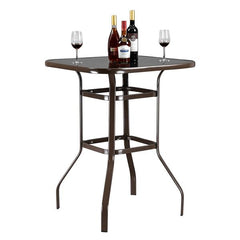 HAOYYE Wrought Iron Glass High Bar Table, Modern Patio Bar Table with Matte Brown Frame and Tempered Glass, Stylish and Durable, Perfect for Outdoor or Indoor Dining, Bars, and Restaurants