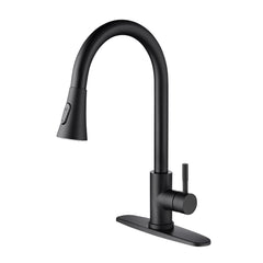 Haoyye Kitchen Faucet with Pull-Out Sprayer, Single Handle Stainless Steel Faucet with 360° Swivel High Arc Spout, Easy Installation and Maintenance, Anti-Corrosion and Space-Saving Design for Modern Kitchens, Utility Sinks, or Laundry Rooms