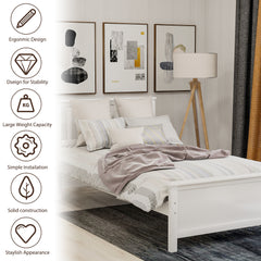 HAOYYE Twin Size Wood Platform Bed with Headboard,Footboard and Wood Slat Support, White Sturdy Space-Saving Heavy Duty Modern Design Easy Assembly Durable Stylish Home Furniture Versatile