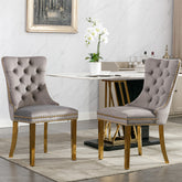 HAOYYE High-end Tufted Solid Wood Contemporary Velvet Upholstered Dining Chair with Golden Stainless Steel Plating Legs,Nailhead Trim,Set of 2,Gray and Gold, SW1601GY Sturdy Durable