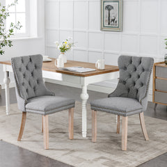 HAOYYE Nikki Collection Modern, High-end Tufted Solid Wood Contemporary Flax Upholstered Linen Dining Chair with Wood Legs Nailhead Trim 2-Pcs Set,Gray, SW6801GY Sturdy Space-Saving Heavy Duty Modern Design