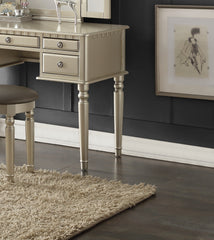 HAOYYE Bedroom Contemporary Vanity Set with Foldable Mirror, Padded Stool & Storage Drawers – Stylish Silver Color, Space-Saving Design for Small Spaces, Elegant Makeup Table for Bedroom or Dressing Room