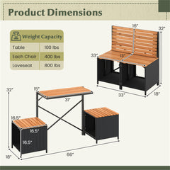 HAOYYE Black PE Rattan 2-in-1 Convertible Picnic Table and Chair Set with Storage, Hand-Woven Weather-Resistant Outdoor Furniture, Solid Acacia Wood Frame, Heavy-Duty Metal Support, Perfect for Patio, Garden, Backyard, Porch Use