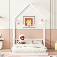 HAOYYE Full Roof-framed Headboard Floor Bed with Headboard Guardrails, without Slats White Sturdy Space-Saving Heavy Duty Modern Design Adults Dorm Room Easy Assembly Bedroom Furniture