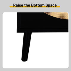 HAOYYE Rattan Shoe Cabinet with 2 Rows of 4 Flip Drawers, Arched High Legs, Black Metal Frame and Natural Wood-Look Panels, Modern Particle Board Storage Organizer for Entryway, Hallway, Bedroom