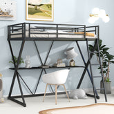 HAOYYE Twin Size Loft Bed with Desk, Ladder and Full-Length Guardrails, X-Shaped Frame, Black(Old SKU: MF297073AAB) Sturdy Space-Saving Heavy Duty Modern Design Adults Dorm Room Easy Assembly