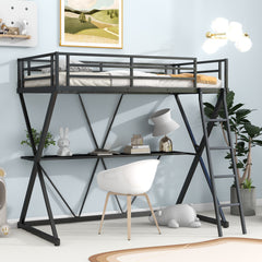HAOYYE Twin Size Loft Bed with Desk, Ladder and Full-Length Guardrails, X-Shaped Frame, Black(Old SKU: MF297073AAB) Sturdy Space-Saving Heavy Duty Modern Design Adults Dorm Room Easy Assembly