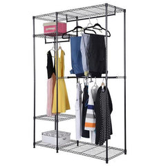 HAOYYE 4-Tier Metal Clothes Rack - Free-Standing Garment Organizer With Shelves, Industrial Closet Storage Solution, Heavy-Duty Clothing Rack For Bedroom Or Laundry Room, Modern Black Wardrobe Rack With Sturdy Design & Ample Hanging Space.