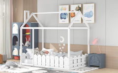 HAOYYE Twin Size Wood Bed House Bed Frame with Fence,for ,Teens, Girls,Boys {White}{OLD SKU:WF194274AAK} Sturdy Space-Saving Heavy Duty Modern Design Adults Dorm Room