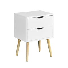 HAOYYE Side Table with 2 Drawer and Rubber Wood Legs, Mid-Century Modern Storage Cabinet for Bedroom Living Room Furniture, White with modern design, luxury style, durable material, space-saving.