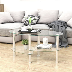 HAOYYE Transparent Oval glass coffee table, modern table with stainless steel leg, tea table 3-layer glass table for living room Sturdy Space-Saving Heavy Duty Modern Design Adults Dorm Room
