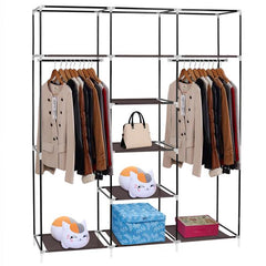 HAOYYE 69-Inch Portable Double-Rod Closet Organizer, Durable Dark Brown Fabric Wardrobe, Space-Saving Storage Solution for Clothes and Accessories, Stylish and Modern Design, Sturdy Non-Woven Fabric Construction