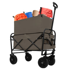 HAOYYE Multi-Use Collapsible Foldable Wagon Cart with Heavy Duty Frame, Utility Wagon for Camping and Grocery Shopping, Includes 3-Piece Plastic Liner Bag and Cover, Durable Beach Cart in Olive Green