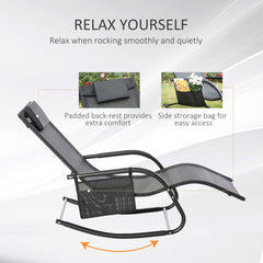 HAOYYE Black Outdoor Rocking Chair with Breathable Mesh Fabric, Soft Padded Headrest and Armrests, Removable Side Pocket, Rubberized Feet, Sturdy Steel Frame Supporting Up to 264 lbs, Perfect for Patio, Poolside, Backyard Relaxation, Easy Assembly