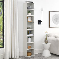 Haoyye 8-Tier Media Tower Rack, CD DVD Slim Storage Cabinet, Adjustable Shelves for Home Office, Multifunctional Double-Decker Bookcase, Sturdy Space-Saving Bookshelf for Tall Narrow Display