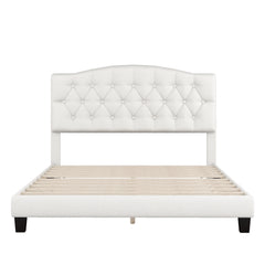 HAOYYE Upholstered Platform Bed with Saddle Curved Headboard and Diamond Tufted Details, Queen, Beige Sturdy Space-Saving Heavy Duty Modern Design Adults Dorm Room Easy Assembly Bedroom Furniture