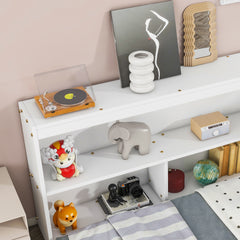 HAOYYE Full Floor Bed with L-shaped Bookcases, sliding doors,without slats,White Sturdy Space-Saving Heavy Duty Modern Design Easy Assembly Durable Stylish Home Furniture Versatile