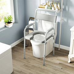 HAOYYE Grey Multi-Functional Portable Toilet Chair With Adjustable Height, Lightweight Foldable Commode Chair for Bathroom, Shower, and Elderly Assistance, Durable Steel Frame and Comfortable Padded Seat for Easy Mobility and Hygiene