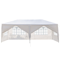 HAOYYE 3 x 6m Outdoor Waterproof Canopy Tent with 6 Sidewalls and 2 Zippered Doors Spiral Tube Frame Heavy Duty PE Fabric Event Shelter for Backyard Patio Garden Wedding White