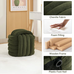 Haoyye Modern Chenille Fabric Knot Design Ottoman Makeup Stool Footstool, Comfortable and Stylish Seat, Perfect for Living Room and Bedroom, Space-Saving Heavy Duty Construction, Durable Furniture for Adults Dorm Room