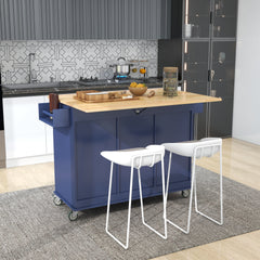 HAOYYE Rolling Mobile Kitchen Island with Drop Leaf - Solid Wood Top, Locking Wheels & Storage Cabinet 52.7 Inch Width(Dark blue) Sturdy Space-Saving Heavy Duty Modern Design Adults Dorm Room