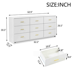HAOYYE Modern White 9-Drawer Dresser, Spacious Storage Chest Of Drawers With Wide Drawers, Heavy Duty Bedroom Storage Cabinet, Sturdy Space-Saving Design For Dorm Room Or Bedroom, Easy Assembly