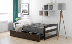 HAOYYE Twin Size Platform Bed with Two Storage Drawers, Espresso, Sturdy Space-Saving Design, Heavy Duty Construction, Easy Assembly, Durable and Stylish Home Furniture, Versatile for Bedroom Use
