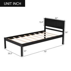 HAOYYE Platform Bed Frame with Headboard, Wood Slat Support, No Box Spring Needed,Twin, Espresso(OLD SKU:WF191418AAP) Sturdy Space-Saving Heavy Duty Modern Design Adults Dorm Room Easy Assembly