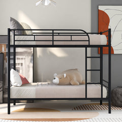 HAOYYE Twin Over Twin Metal Bunk Bed (Black) ( old sku: MF189201BAA ) Sturdy Space-Saving Heavy Duty Modern Design Easy Assembly Durable Stylish Home Furniture Versatile