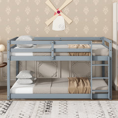 HAOYYE Solid Wooden, Solid Rubber Wooden Twin over Twin Loft Bed with Ladder, with Bed Platform of Strengthened Slats , Grey Sturdy Space-Saving Heavy Duty Modern Design Adults Dorm Room Easy Assembly