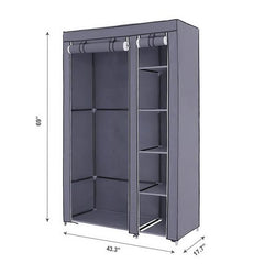 DE Direct HAOYYE Portable Clothes Closet Wardrobe with Non-Woven Fabric Cover and Hanging Rod Strong Steel Frame Freestanding Storage Organizer Dustproof Fabric Shelves Quick and Easy Assembly for Bedroom Entryway
