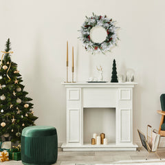 HAOYYE 2 Pack Pre-Lit Snow Flocked Christmas Wreaths Lighted Artificial Xmas Wreaths with Warm LED Lights Red Berries and Pine Cones for Front Door Gate Wall Holiday Party Decorations