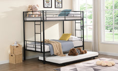 HAOYYE METAL Bunk Bed with trundle Black Sturdy Space-Saving Heavy Duty Modern Design Easy Assembly Durable Stylish Home Furniture Versatile