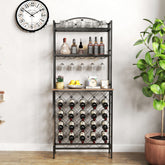 HAOYYE Industrial Wine Rack Bar Table, 3-Tier Liquor Bottle and Glass Holder with Storage Shelves, Metal and Wood Wine Organizer for Home Kitchen, Dining Room, and Living Room Sturdy Space-Saving Heavy Duty