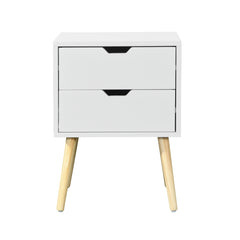 HAOYYE Side Table with 2 Drawer and Rubber Wood Legs, Mid-Century Modern Storage Cabinet for Bedroom Living Room Furniture, White with modern design, luxury style, durable material, space-saving.