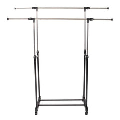 HAOYYE Dual-Bar Vertical & Horizontal Stretching Stand Clothes Rack with Shoe Shelf YJ-04, Black & Silver, Durable Space-Saving Organizer for Closet, Bedroom, Living Room, Modern Design, Versatile Use, Premium Quality, Stylish Storage Solution