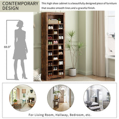 HAOYYE ON-TREND Stylish Design 30 Shoe Cubby Console, Contemporary Shoe Cabinet with Multiple Storage Capacity, Free Standing Tall Cabinet with Versatile Use for Hallway, Bedroom, Rustic Brown Sturdy