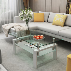 HAOYYE White Coffee Table, Clear Coffee Table, Modern Side Center Tables for Living Room, Living Room Furniture Sturdy Space-Saving Heavy Duty Modern Design Adults Dorm Room Easy Assembly